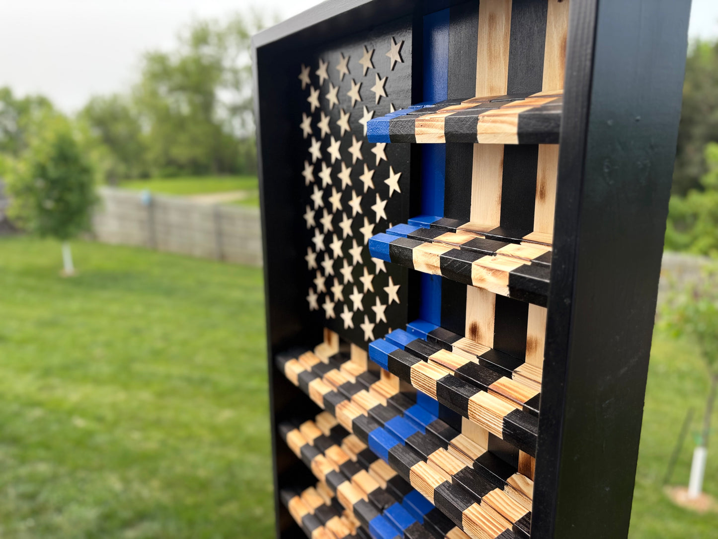 Thin Blue Line Flag Challenge Coin Display
